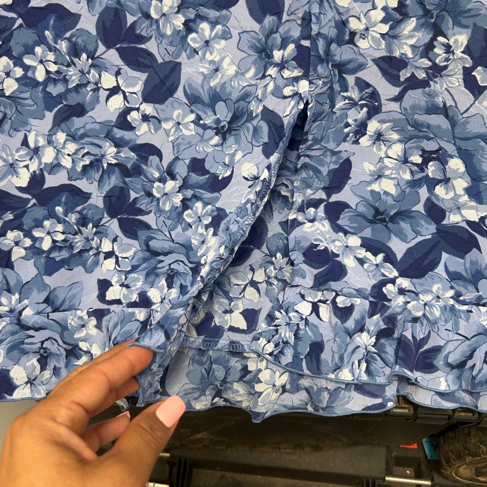 RK Originals Blue Floral Sleeveless Ruffle Hem Midi Sheath Dress Sz 12 - Picture 4 of 8